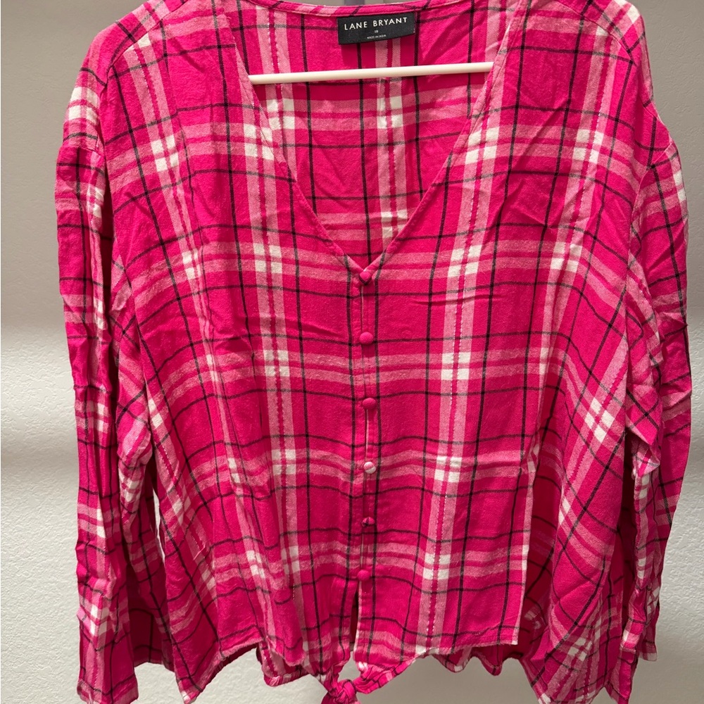 Lane Bryant Fuchsia Plaid Shirt